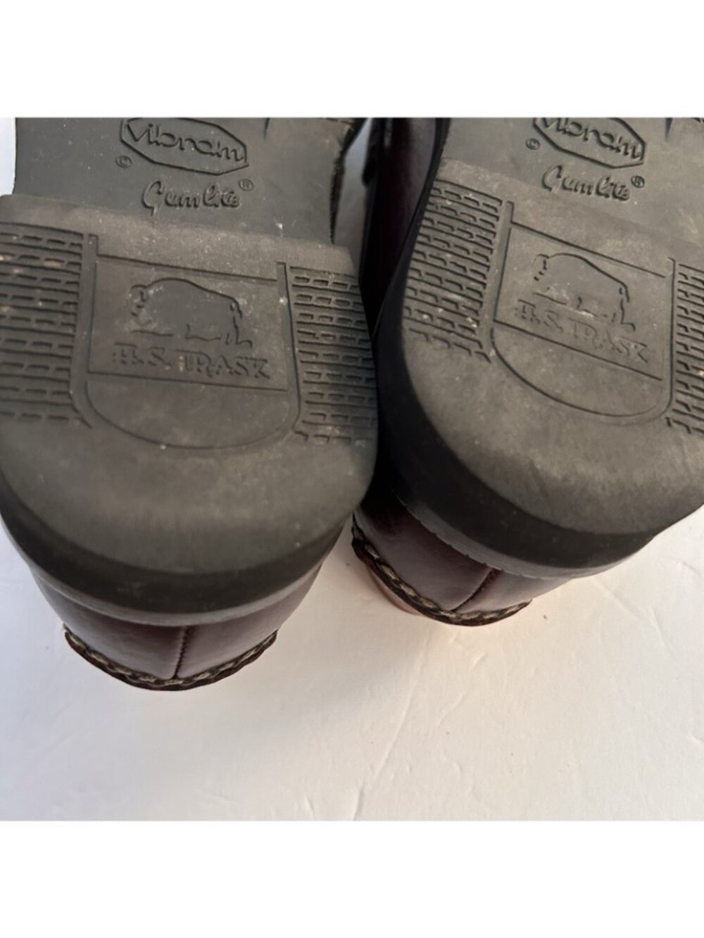 H.S. Trask Leather Penny Loafers Vibram Gum-Lite Sole Mens Size 8 Brown Handsewn - Picture 7 of 16
